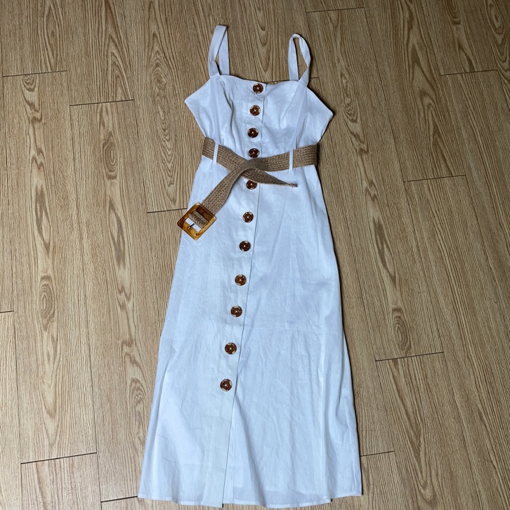 Button Front Linen Midi Dress